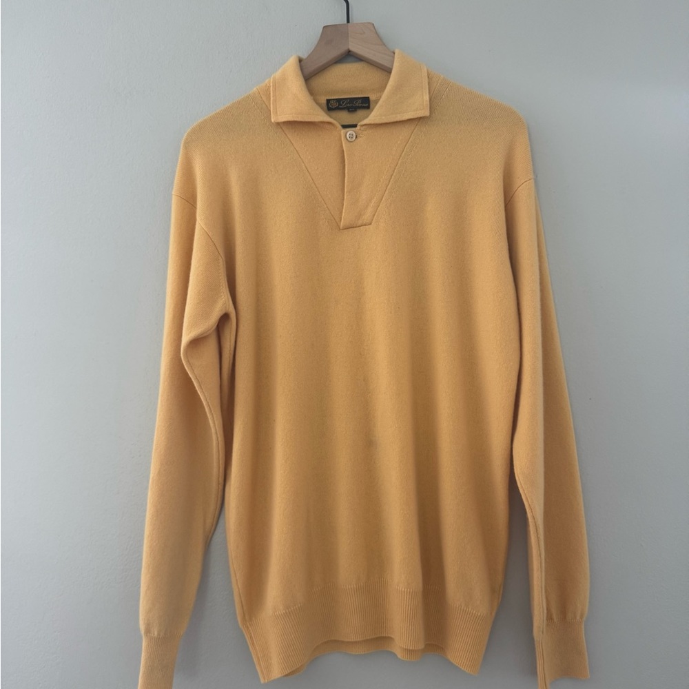 Loro Piana 100% Cashmere One Button Polo Sweater - Yellow - L